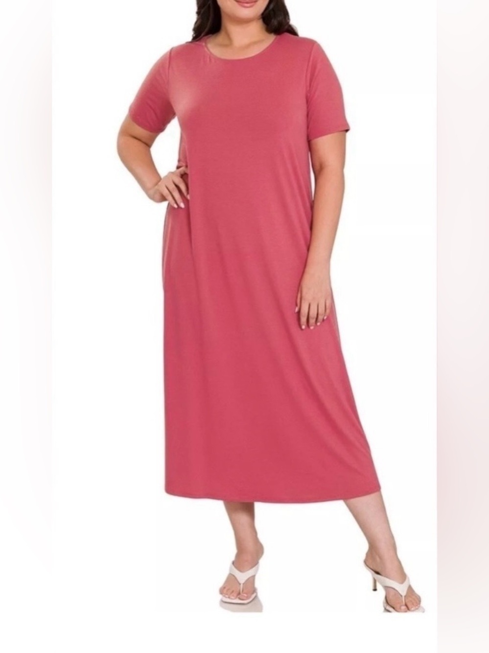 Zenana Outfitters Rose-Mauve Midi T-Shirt Dress Women